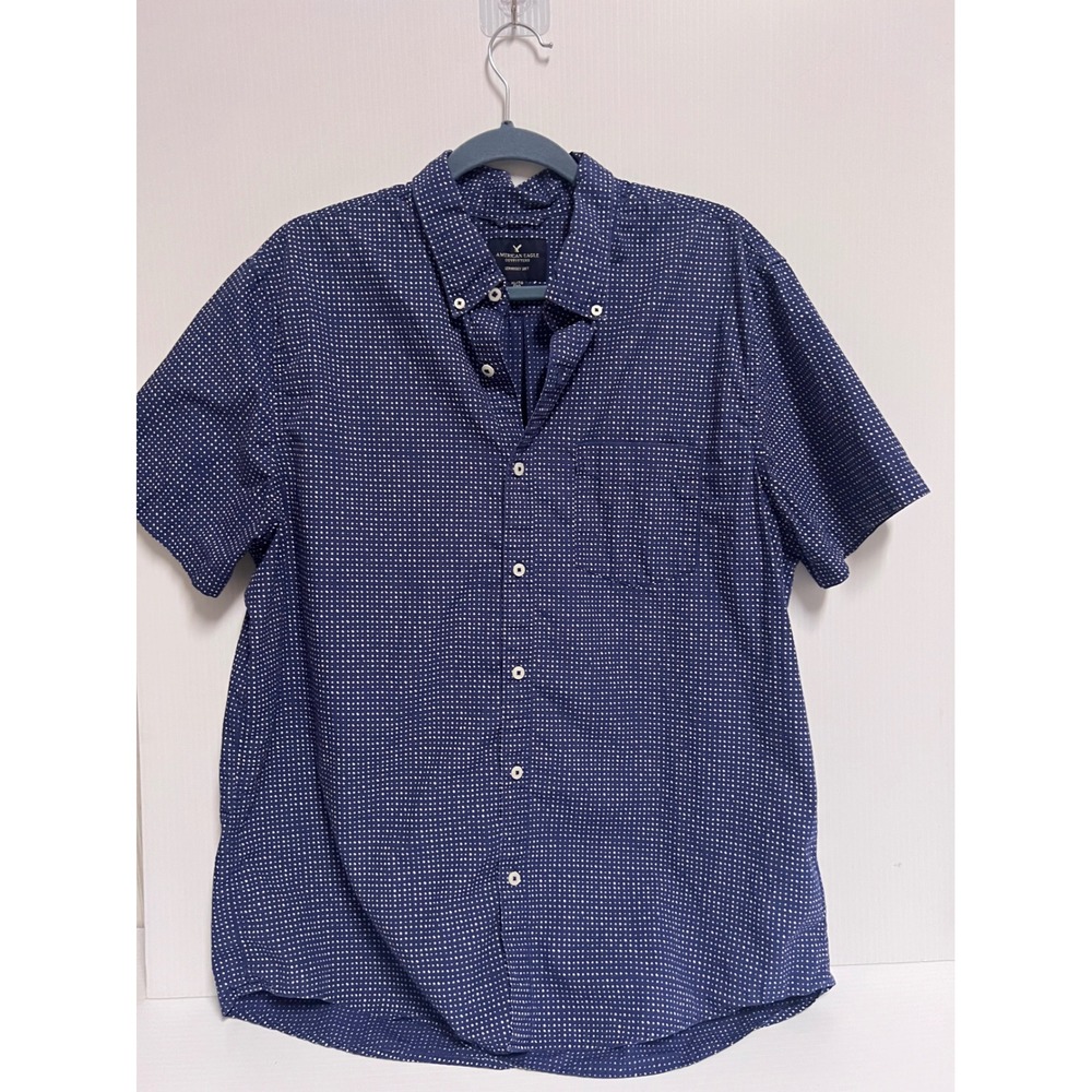 American Eagle Mens XL Seriously Soft Short Sleeve Polka Dot Button Down Shirt